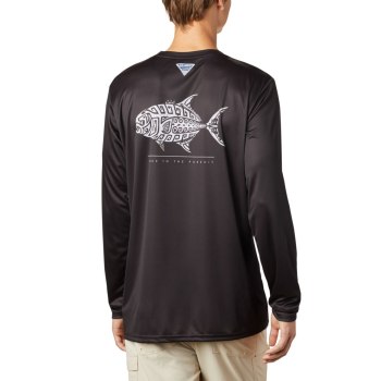 Columbia Muške Majice S Kapuljačom - PFG Terminal Tackle Tribal Fish Long Sleeve Crne | JWXK-20863